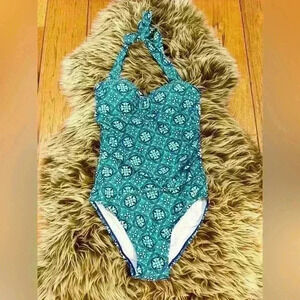 SPANX Love Your Assets By Sara Blakey Blue One Piece Swimsuit Size M